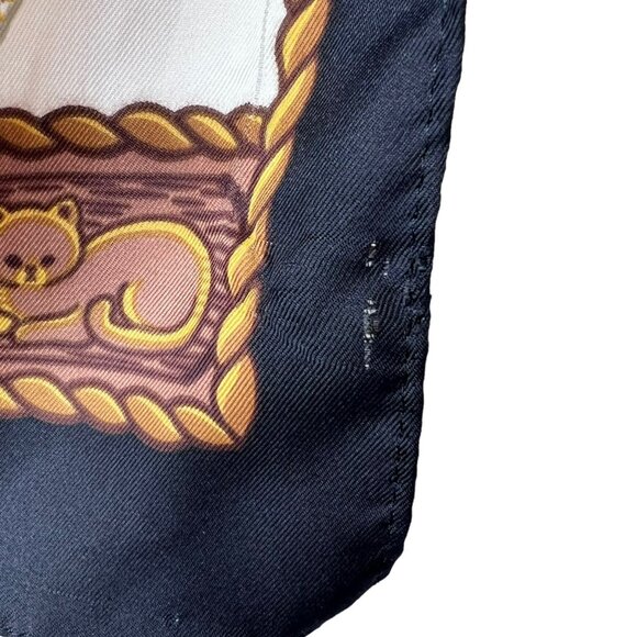 Vintage Kittens and Rope Rectangle Scarf Brown White Silk Tabby Calico 53 in - Picture 4 of 4